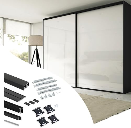 Emuca - Sistema corredero para armario de 2 puertas con perfil tirador Sharp, espesor 19 mm, cierre suave, tableros no incluidos, Negro