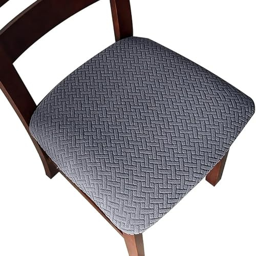 LOPYXBR Dining Chair Seat Covers Set of 6 Jacquard Dining Chair Cover | Seat Covers for Dining Chairs Removable Stretch Dinings Chairs Covers for Dinings Room Kitchen Hotel (Grey, set of 6)