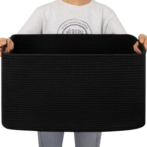 Cesto portabiancheria grande, colore nero, intrecciato, cesto giocattolo Laundry Baskets per coperte, cuscini, asciugamano per ospiti (nero)