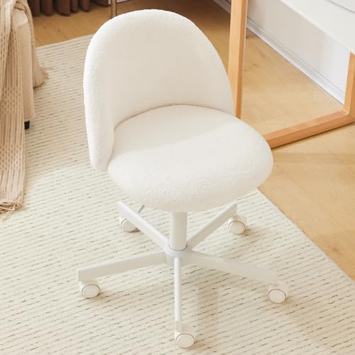 Bonnlo Comfy Small Office Chair with Wheels Desk Vanity Chair Modern Swivel Dressing Table With Adjustable Height for Home Office, Bedroom, Dressing Room (Elegant White)