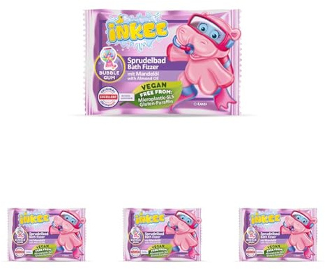 INKEE Bath Fizzer Mix - Boule de bain pétillante à l'huile d'amande douce, Bombe de bain 20g - Bain moussant enfant (Lot de 4)