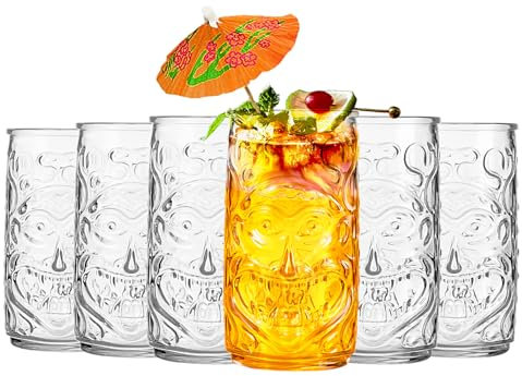 binsakao Lot de 6 verres Tiki – Verres Highball 500 ml – Verres hawaïens pour fête tropicale – Verres à eau à cocktail – Passe au lave-vaisselle