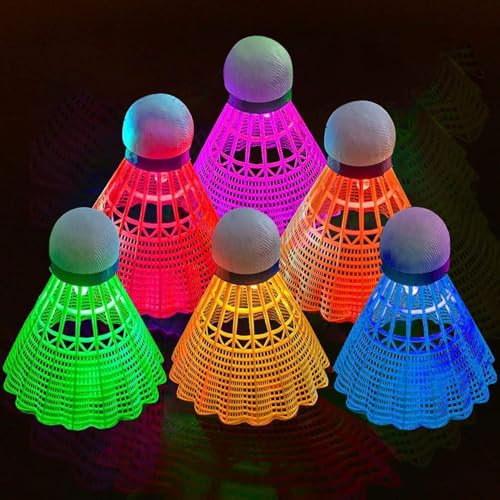 YeahBoom Led Badminton Bälle,Led Nylon Sport Badminton,6 Stücke LED Federballs,Leuchtende Federbälle,Leucht-Federball,Led Badminton Set Kinder,für Indoor/Outdoor Sportaktivitäten