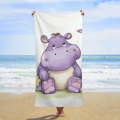 QMNBTES - Toallas de playa de gran tamaño de 63 x 31.5 pulgadas, secado rápido, diseño de mariposa e hipopótamo, sin arena, toalla turca de viaje superabsorbente, para adultos, sábana de baño