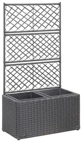 Tidyard Enrejado y arriate 2 macetas ratán sintético Negro 58x30x107 cm