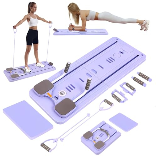 Upgraded Pilates Board,Foldable Pilates Reformer Machine,AB Roller,Multifunctional Full-Body Workout Trainer,for Men and Women,with Resistance Bands and Yoga Straps,for Home and Gym