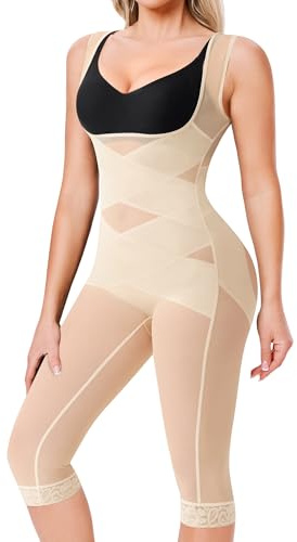 Nebility Shapewear Bodysuit for Women Tummy Control Full Body Shaper Waist Trainer Open Bust Mid-Thigh Seamless Slimming Bodysuit
