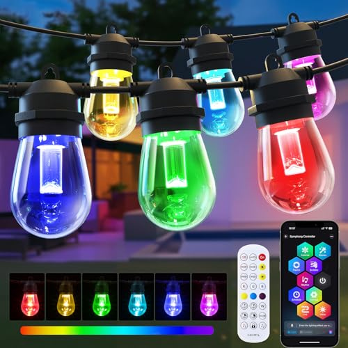 Quntis 16m S14 Smart LED Ljuskedja – APP & Fjärrkontroll, RGB | IP65-klassad ljusslinga med 16 miljoner färger och över 200 DIY-lägen. Innehåller musiksynk och justerbar ljusstyrka.