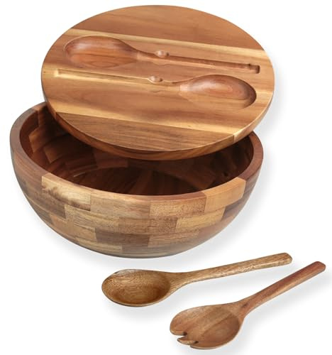 Guolich Holzschale rund aus Akazie - Ideal als Salatschüssel, Rührschüssel