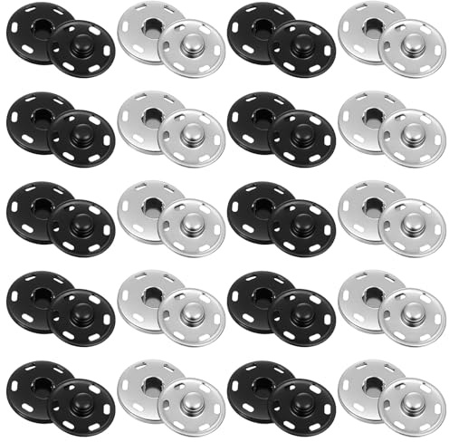 RAHHLIZS 20 Sets Sew on Snap Fasteners, Press Button, Sewing Snap Fasteners Denim Jacket Buttons, Large Metal Button, Press Fastener for Coat Fabric Crafts 5.91 x 4.13 x 0.75in