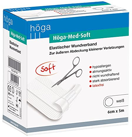 Höga Med-Soft elastischer Wundverband - 5 m x 6 cm – Wund-Pflaster, hypoallergen, atmungsaktiv, nicht wundhaftend, stark absorbierend.