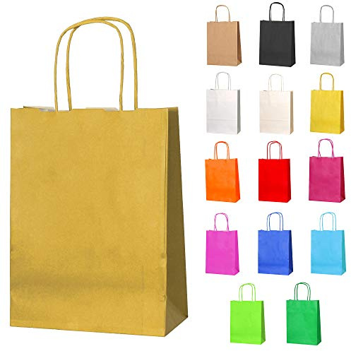 Thepaperbagstore 10 Petite sacs papier Dorés anses torsadées 18x22x8cm