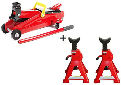 Juego DE 2 CABALLETES/BORRIQUETAS 3 TONELADAS Y Gato Carretilla DE Taller 2 TONELADAS para Subir Coche