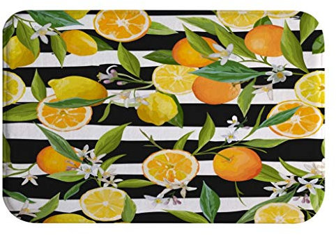 A.Monamour rutschfest Saugfähig Waschbar Badematte Blumen Blätter Tropische Früchte Orange Zitrone Schwarz Weiß Weich Flanell Badezimmerteppich Badteppich Badvorleger Badewanne Dusche Duschvorleger