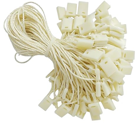 Weddecor Nylonsnöre hängande taggar 7 tum (18 cm) lång med fyrkantiga snäpplås stift ögla fästen för etiketter, kläder, bagage, produkter, smycken, elfenben, 1 000 st