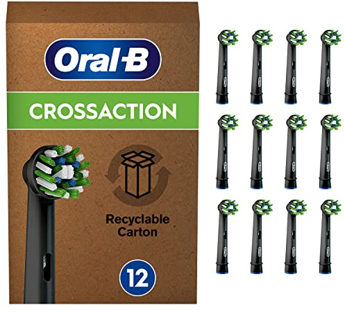 Oral-B CrossAction Recambios para Cepillo de Dientes Eléctrico, Pack de 12 Cabezales, Negro - Originales (Tamaño Buzón)