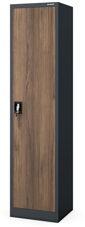 Jan Nowak Armoire de Bureau Métallique C001A 4 Etagères Tôle d'acier Portes Battantes Verrouillable 185 cm x 45 cm x 40 cm (Anthracite/Imitation Bois)