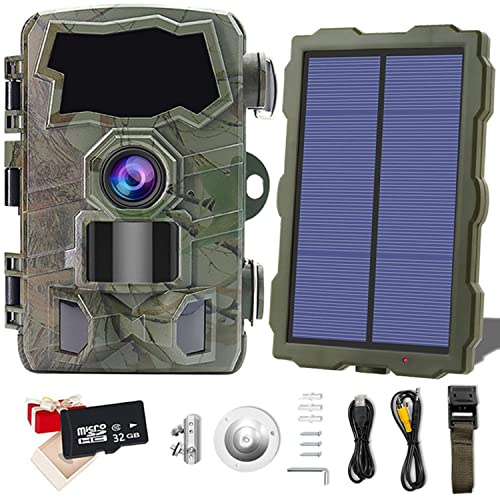 Braveking1 WiFi Trail Camera 4K 32MP 1080P Bluetooth Wildlife Game Cameras with Night Vision 65 ft 0.2s Motion Activated IP66 Waterproof Hunting Scouting Cam with Portable Solar Panel and 32GB Card