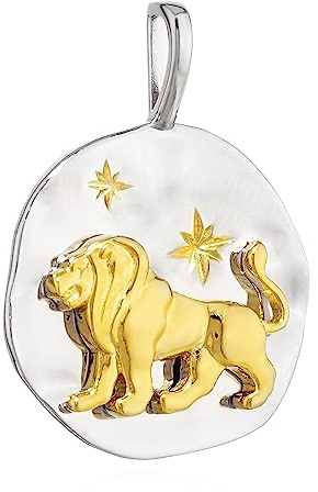 NKlaus 17mm Kettenanhänger Sternzeichen Löwe rund 925 Silber Zodiac gold weiß Horoskop 13988
