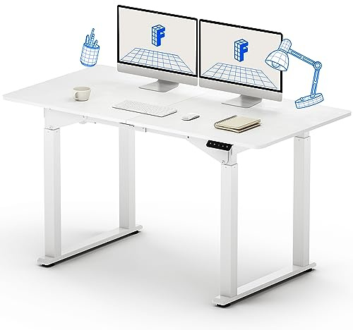 FLEXISPOT Electric Standing Desk 4 Legs Dual Motors, Height Adjustable Sit Stand Home Office Workstation with Memory Smart Panel, Splice Board, QS2 140 * 70cm White