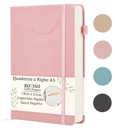 Soul Projekt Quaderno A5 Rosa, 360 Pagine, Weihnachtsgeschenke für Frauen, Taccuino Foderato Copertina Rigida, Quadernino, Bullet Journal, Diario A5, Personale, Blocco Note Studente