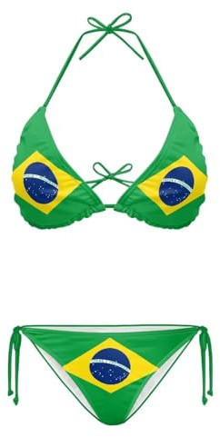 Suhoaziia Costume da bagno a triangolo in due pezzi per le donne Halter Spaghetti Strap Costumi da bagno Tie Perizoma laterale Bikini Set, Bandiera del Brasile, S