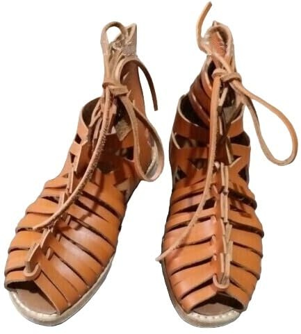 handmade medieval roman leather caligae footwear pair brown new medieval caligae brown leather roman sandals lace up reenactment footwear roman cosplay shoes caligae (US 12, BROWN)