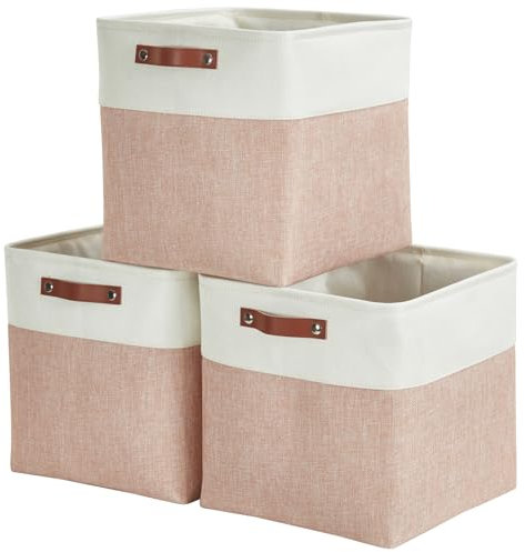 Mangata Cube Aufbewahrungskorb, 33x33x33cm, 3er-Set Stoff Aufbewahrungsbox für Regale, Spielzeug, Büro, Schrank ▏ Pink&weiß