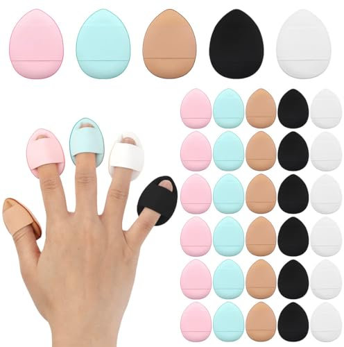 KSJEHW 35 Stück Mini-Schwämme Puderquaste Fingerquaste Dreieck Weiche Make-up Puderquaste für Mineralpuder Kosmetik Lose Puder Nass Trocken Foundation Weihnachten Kostüm Festival Beauty Tool