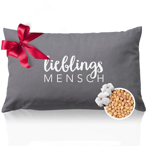 Herbalind Kirschkernkissen LIEBLINGSMENSCH – Hochwertiges Wärmekissen für Mikrowelle als Geschenk für deinen Partner oder Beste Freundin - BFF, Freundin, Geburtstagsgeschenk - Grau 30x20 cm