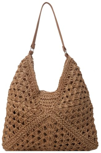 RuiDay Borsa Paglia Mare per Donna, Borsetta Donna Grande in Paglia, Borse Donna Tote di Vacanza Casual, borse estive donna in Stile Bohémien Estivo, borsa paglia (Marrone)