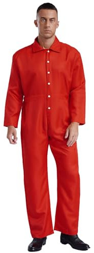 MSemis Herren Arbeitskleidung Umlegekragen Langarm Overall Arbeitsanzug Einteiliger Jumpsuits Arbeitsoverall Button-up Schutzanzug Rot 3XL