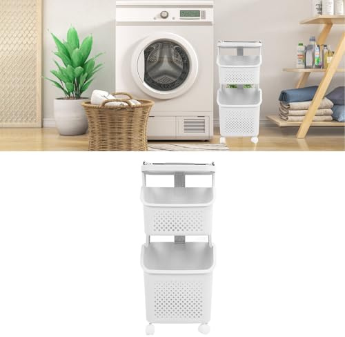 Hamper à linge roulant Sustvita, panier de rangement de vêtements empilable, trieur à linge avec 4 roues, organisateur de ménage pour la maison, cuisine, salle de bain (2 couches)