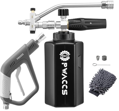 PWACCS Foam Cannon Dual Connector, Pressure Washer Car Wash Foam Gun, Short Power Washer Gun Kit with Dual-Connector Accessory, 1/4 Quick Connector, 1.5 Liter, 4000 PSI