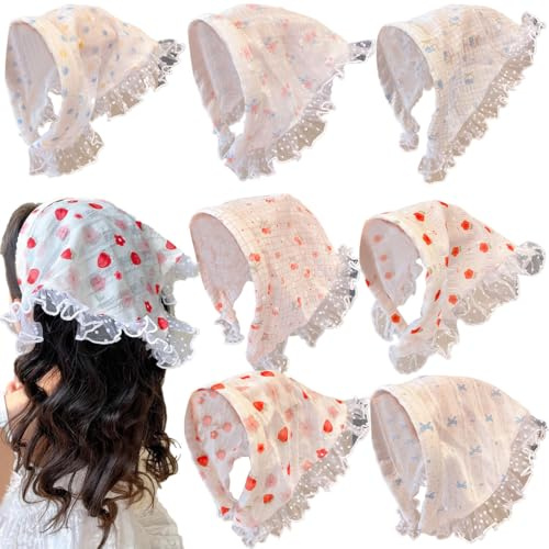 Likeggoad 6 Pcs Lace Hair Bandana,Wide Lace Head Kerchief Triangle Bandana Hair Scarf Headband for Toddler Girls(mixed colors)