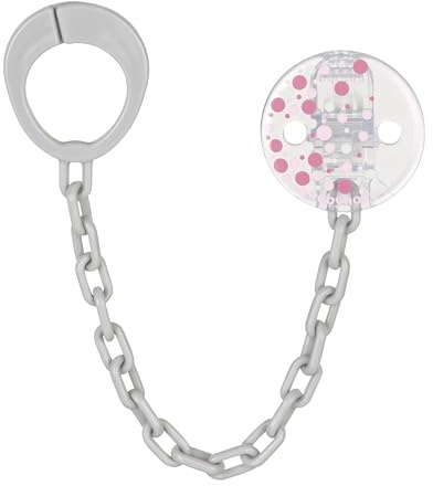 babynova Dummy-kedja med klämma och adapterring - 2-Delars Set - napphållare för bebis - Passar alla nappar - Tillbehör till barnvagn - Nyfödda Essentials - BPA-fri - Rosa ärtor