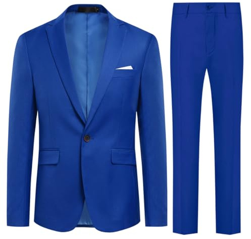 Allthemen Herrklänning i 2 delar enfärgad med en knapp och slits på baksidan (Blazer + byxor) affärsdräkt, Kungsblå, XL