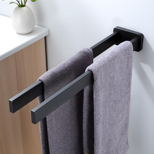 RUICER Toallero Pared 2 Barras - 40cm Toallero de Baño, Cuelga Toallas Baño, Perchero Baño con Taladro, Accesorios de Baño Negra