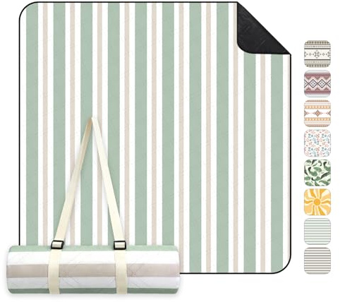Sekey Manta Picnic 200x200 cm Manta Picnic Impermeable Antisuelo Acolchada Tres Capas Fondo PEVA Correa de Transporte para Picnic, Camping, Playa