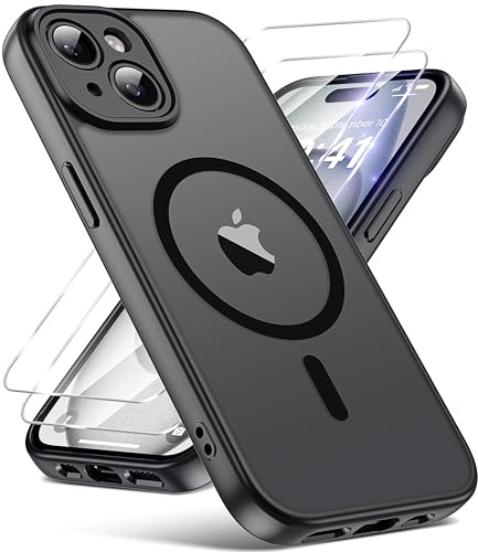 FLLAO Magnetic for iPhone 15 Case with 2 HD Screen Protector, Black