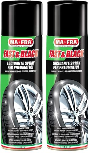 Mafra, Fast & Black, 200ml, Spray de Polissage Antistatique pour Pneus, Pratique, Rapide, Ravive la Couleur d'origine du Pneu, Prévient Les Fissures (Lot de 2)