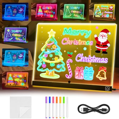 NICEWAT 30 * 20cm Pizarra LED para niños, 2026 LED Acrylic Message Board, Tablero de Notas Acrílico con 7 colores bolígrafo y soporte, Tablero de Escritura LED Luminoso Transparente Limpiable
