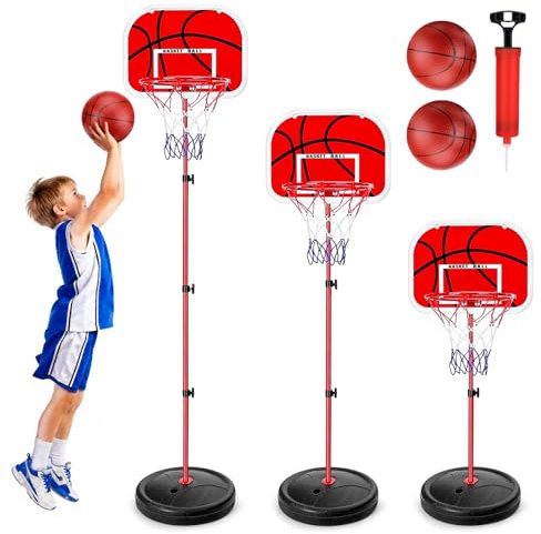 Lonsomu Panier de Basket Enfant Réglable en Hauteur 40-150 cm, Mini Panier Basket Intérieur et Extérieur avec 2 Ballons, Jouet de Sport Robuste Facile à Assembler pour Enfants de 3 à 8 Ans