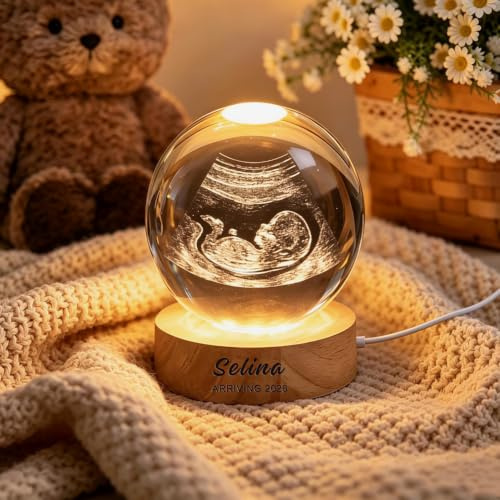 BFBZYME Luz Nocturna De Bola De Cristal Con Imagen De Ultrasonido Personalizada, Lámpara De Sonograma De Bebé Personalizado, Regalo De Registro De Baby Shower For Recién Nacidos Y Futuras Madres(8cm)