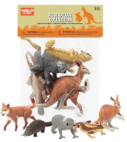 Wild Republic Kangaroo, Koala, Dingo, Platypus, Lizard, Australian polybag, 5 pc Set