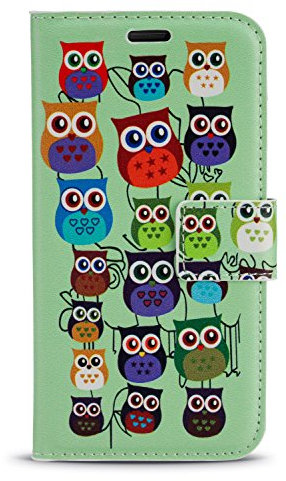 London Gadget Store Case for Microsoft Lumia 650 - New Bright Printed Wallet Case Cover Creative Fresh Pattern Design with Integrated Stand - Green Owl