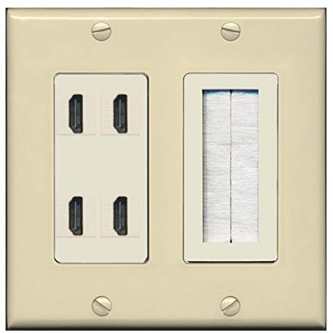 RiteAV - 4 Port HDMI + 1 Brush Wall Plate Female Decorative 2 Gang - Ivory