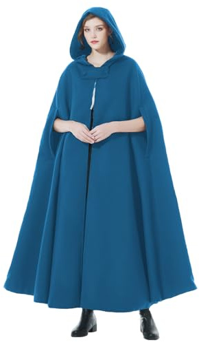 BEAUTELICATE Mezcla de Lana Capa con Capucha Mujer con Bolsillos Largo para Vestido de Novia Boda Fiesta Navidad Halloween Medievales(Azul - Longitud 127cm)