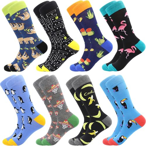 BISOUSOX Funny Socks for Men Dress Socks Fun Colorful Crazy Funky Crew Calf Novelty Happy Cotton Sock Size 9-12