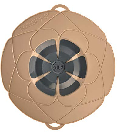 Kochblume das Original, Silikon Überkochschutz für Töpfe und Pfannen, Mikrowellen-Deckel, Spritzschutz und Dampfgar-Aufsatz | (taupe, XL | Topfgröße 20-28cm)